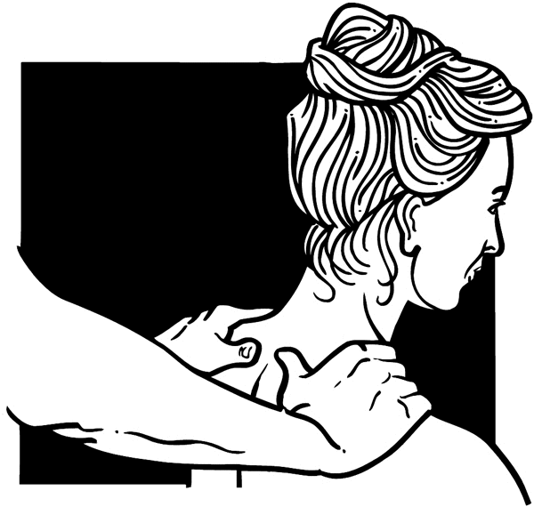 Lady receiving shoulder massage vinyl sticker. Customize on line. Personal Hygiene 071-0073